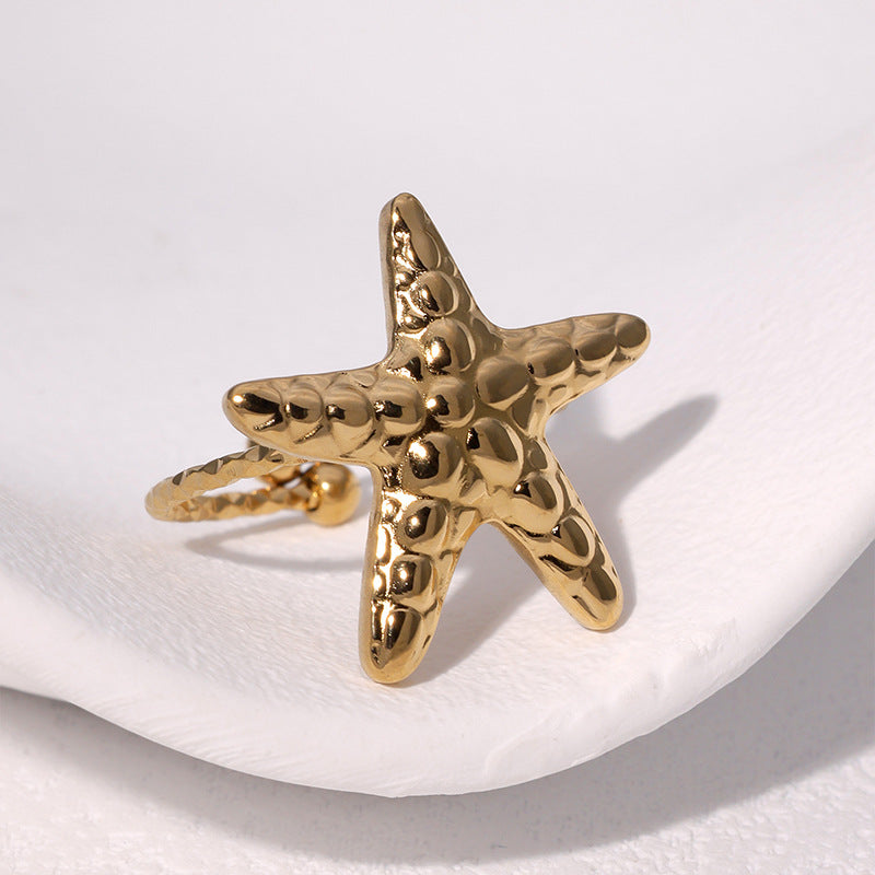Minimalist Star-Shaped Stainless Steel Ring with Plated Finish for Women, Hypoallergenic Adjustable Open Band Jewelry