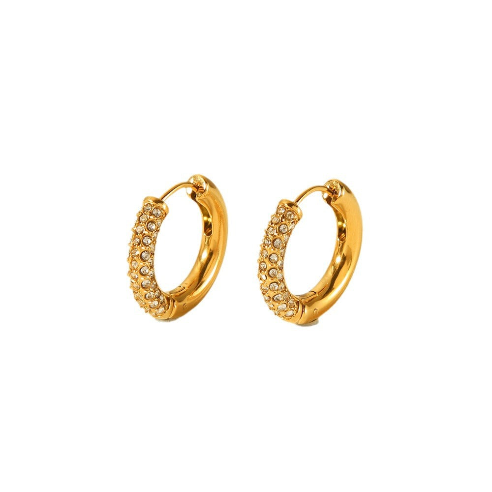 Pendientes de aro de acero inoxidable geométricos minimalistas con incrustaciones de diamantes de imitación para mujer