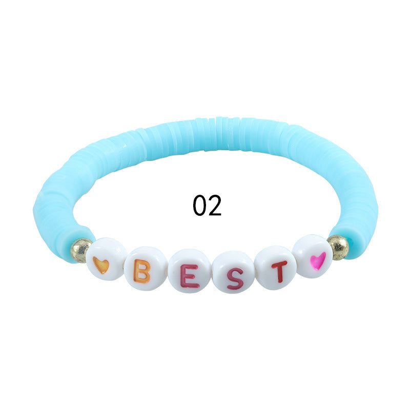 Sweet Letter Resin Beaded Stretch Bracelet Unisex