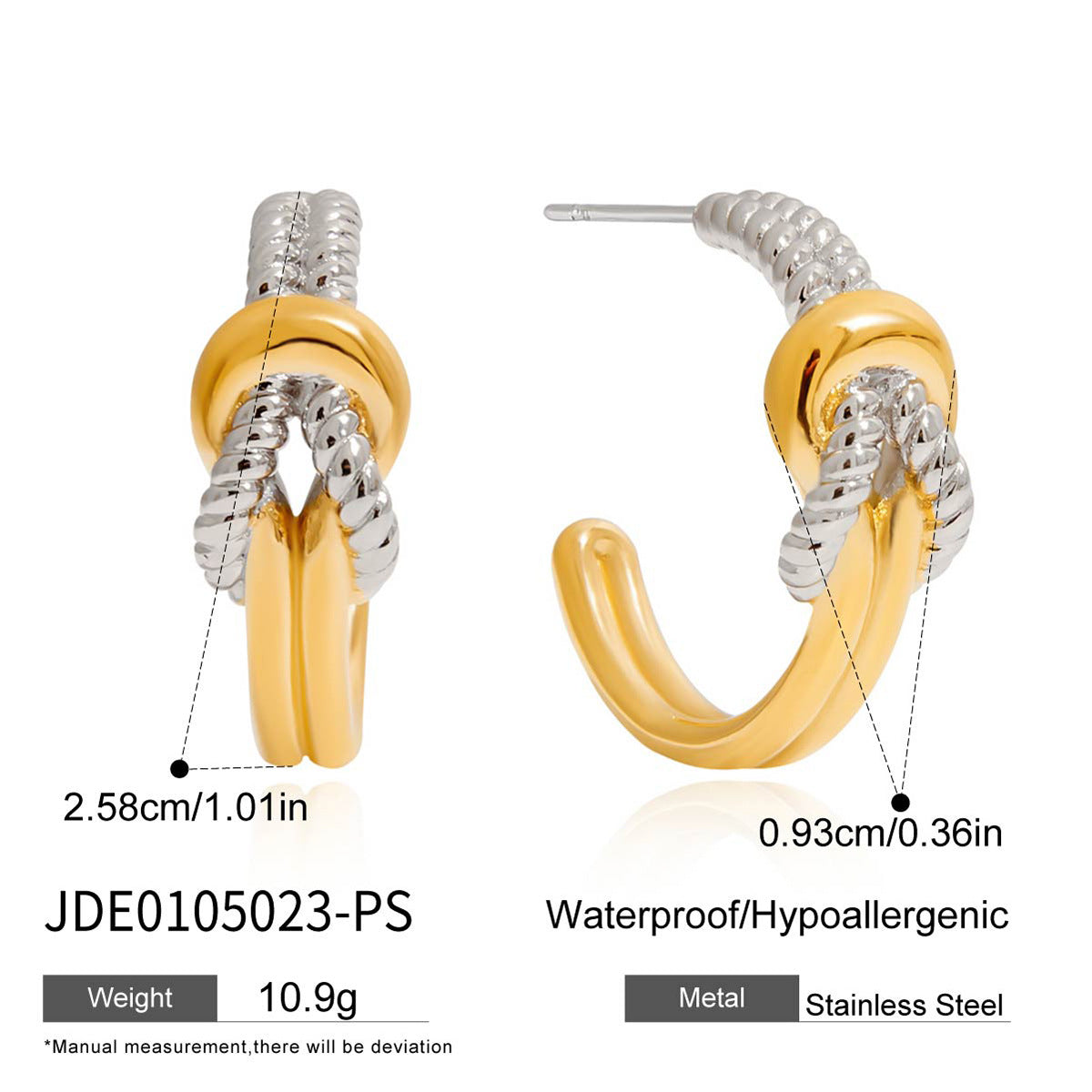 Aretes de Nudo Minimalista de Acero Inoxidable para Mujer con Acabado Chapado