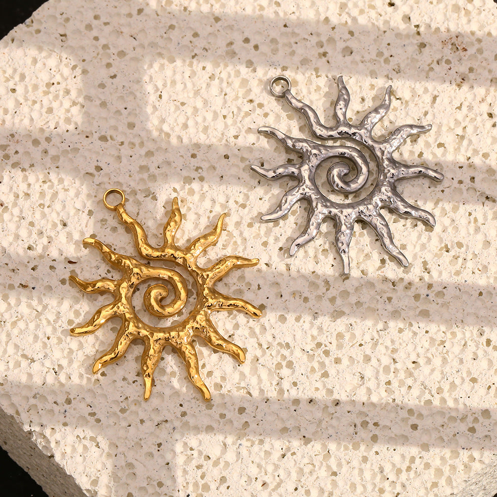 Vintage-Inspired Sun Pendant Necklace in Stainless Steel with 18K Gold Plating for Women