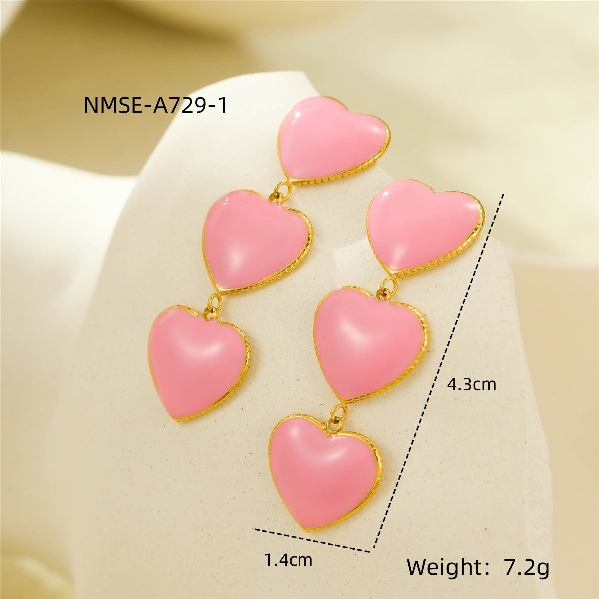Pendientes de acero inoxidable en forma de corazón, estilo francés vintage, con baño de oro de 18 quilates y acabado esmaltado