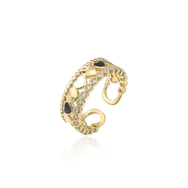 Adjustable Heart Drip Oil Gold Plated Brass Ring for Women