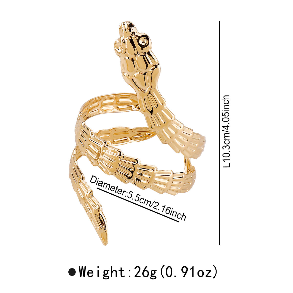 Pulsera geométrica abierta con forma de serpiente de hierro galvanizado con acabado metálico