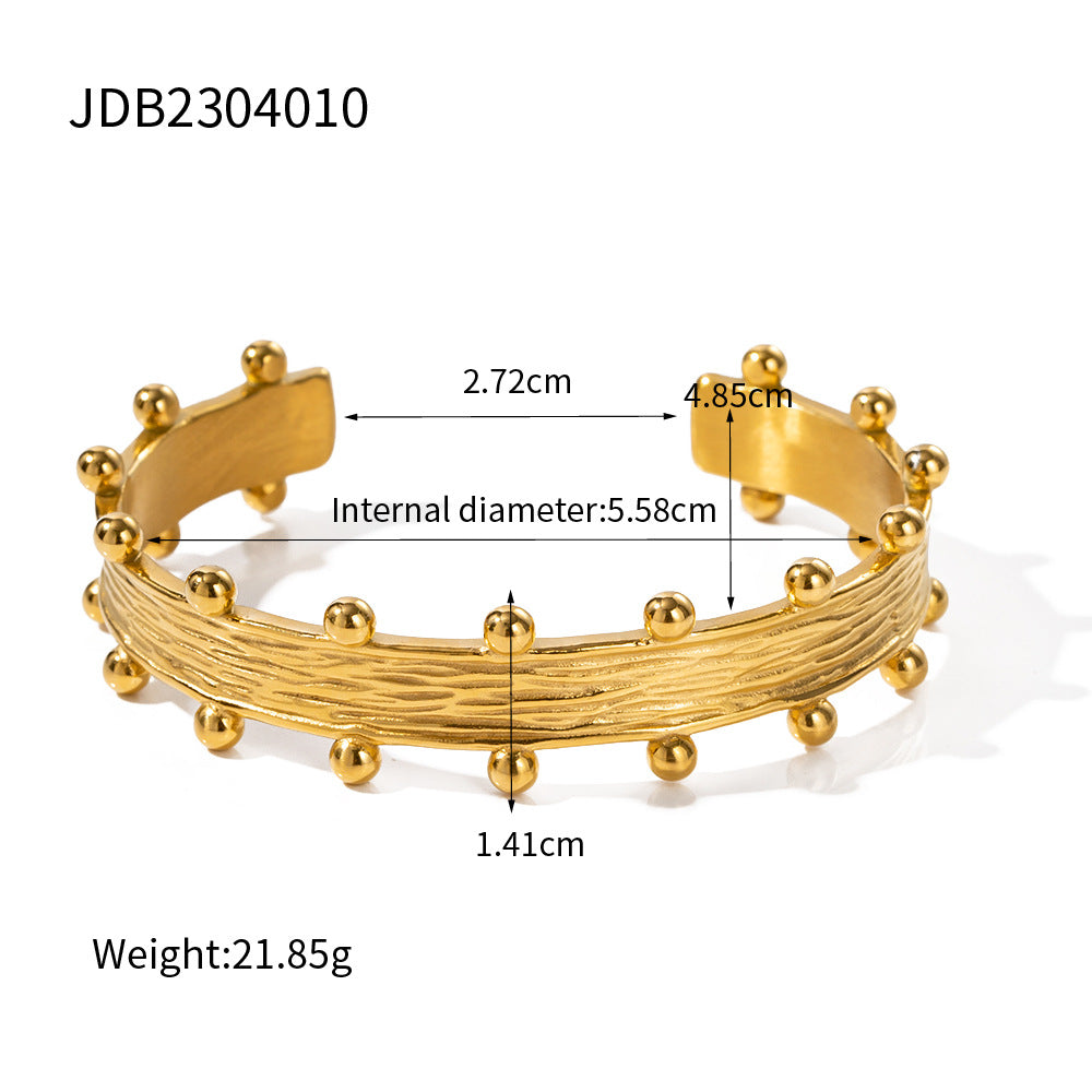 Gold Plated Stainless Steel Round Geometric Women's Bracelet with Cubic Zirconia