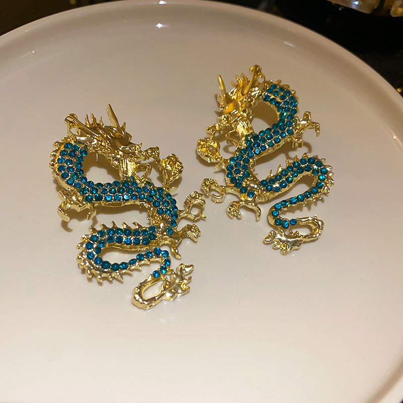 Fashionable Dragon-Shaped Zirconia Ear Cuffs for Women Stainless Steel Plated with Real Gold No-Piercing Ear Bone Clips