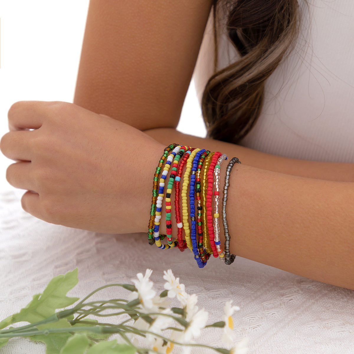 Bohemian Sweet Geometric Rice Bead Bracelet Set for Women