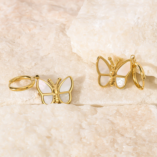 Elegant Butterfly-Shaped Stainless Steel Earrings with 18K Gold Plating for Women, Hypoallergenic and Inspired Design