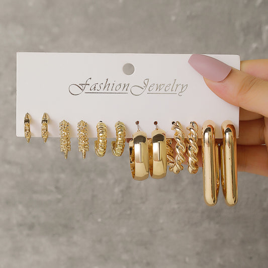 Elegant Gold Plated Geometric Round Stainless Steel Hoop Earrings Set