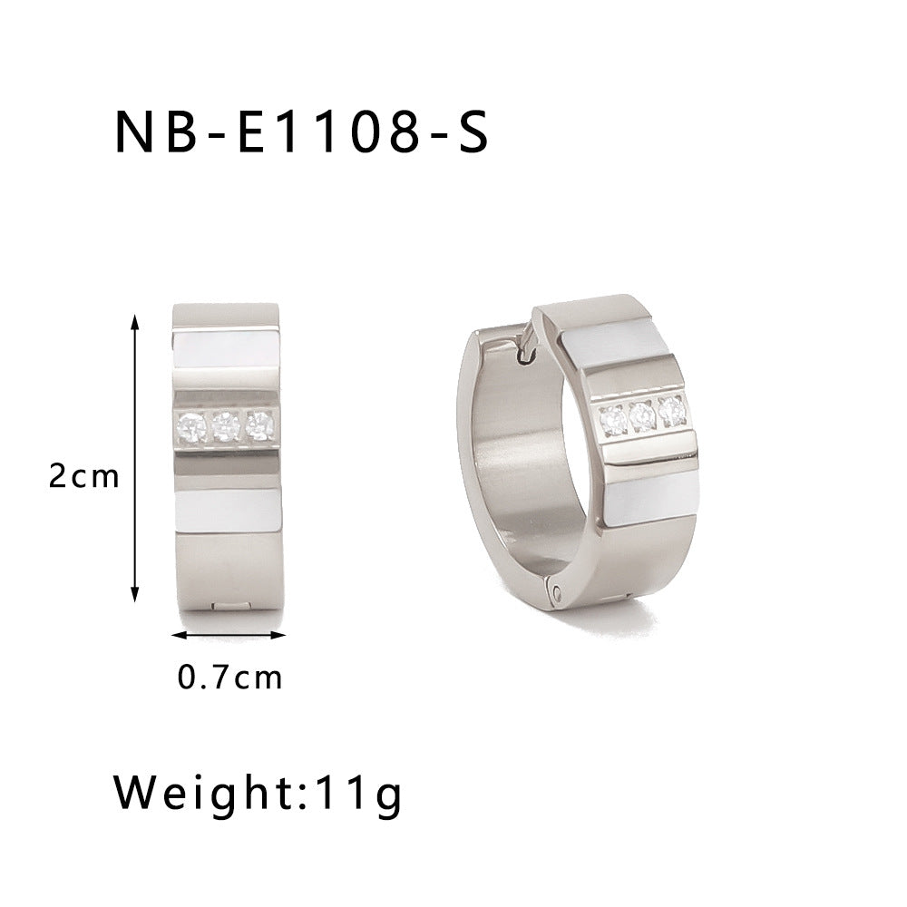Minimalist Geometric Stainless Steel Hoop Earrings with Zircon Inlay and 18K Gold Vacuum Plating for Women