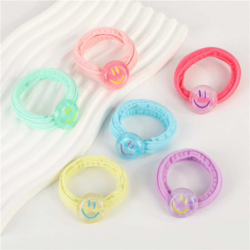 Cute Smiley Face Hair Tie for Kids in Pastel Macaron Colors Elastic Ponytail Holder for Girls and Children