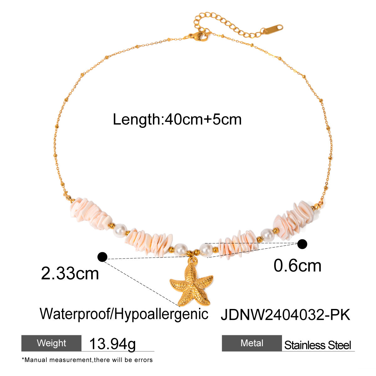 18K Gold Plated Stainless Steel Starfish Shell Bracelet for Women