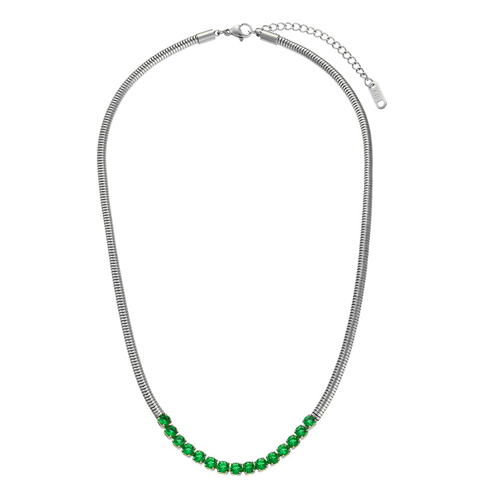Collana con Pendente Geometrico alla Moda da Donna Acciaio Inossidabile Placcato Oro 18K con Zirconi Micro-Incastonati