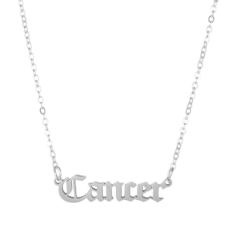 Minimalist Stainless Steel Teardrop Zodiac Letter Necklace for Unisex