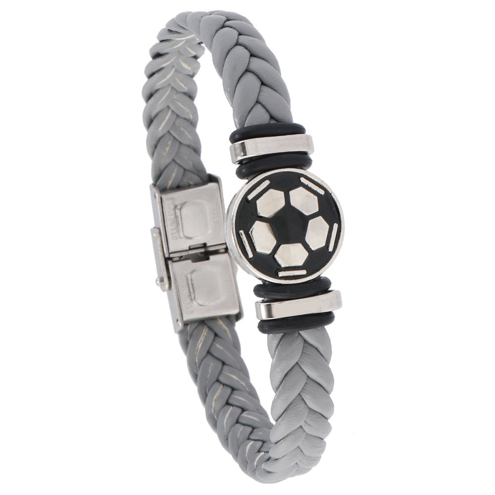 Pulsera unisex de cuero con diseño geométrico pulido y elemento luminoso de balón de fútbol