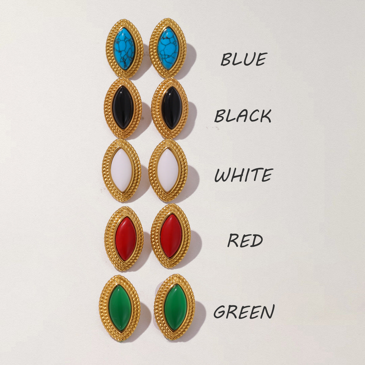 Orecchini a perno ipoallergenici in acciaio inossidabile placcato con intarsio in turchese blu, in acciaio al titanio geometrico minimalista da donna