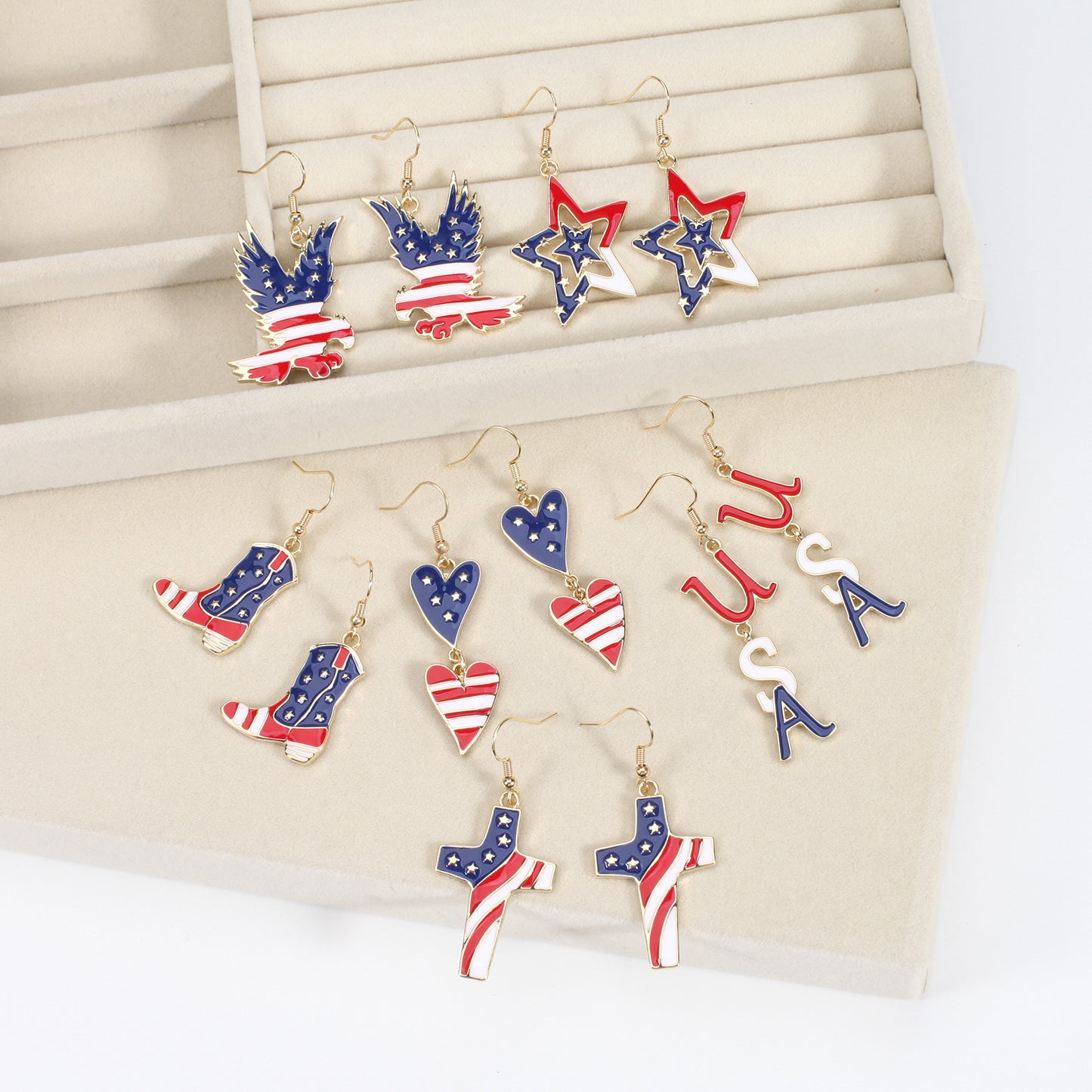 Patriotic Rhinestone Inlay Brass Earrings for Women