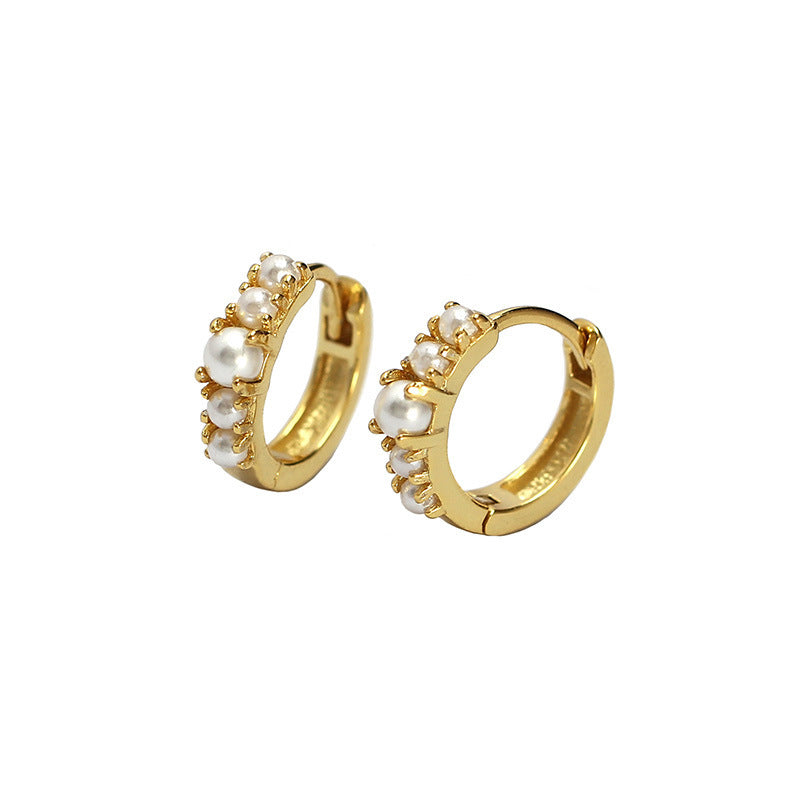 Luxury Elegant 925 Sterling Silver Round Geometric Pearl Plated Earrings