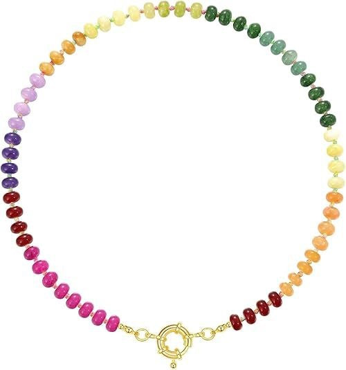 Sweet 8mm Natural Stone Bead Necklace Stainless Steel Geometric Round Ball Chain for Women