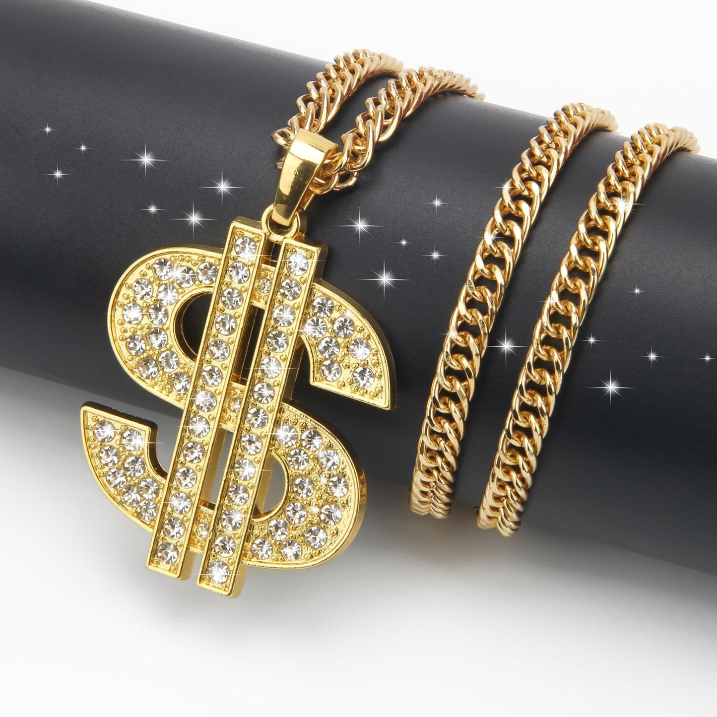 Bold Hip Hop Style Dollar Sign Pendant Necklace for Men and Women, Polished Alloy Chain with Titanium Steel Pendant