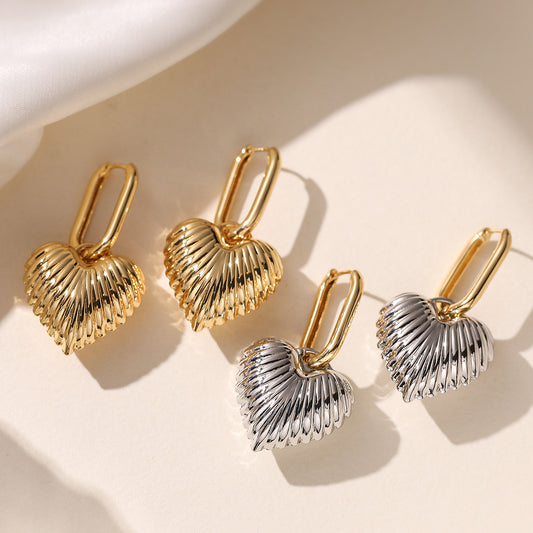Vintage Minimalist Heart Geometric Gold Plated Brass Earrings for Women
