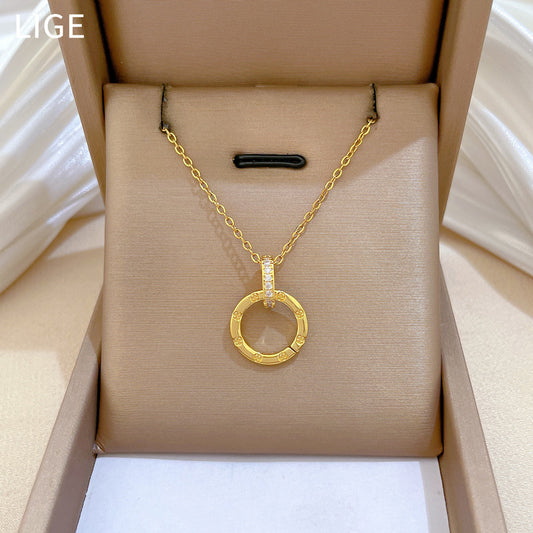 Minimalist Sweet Round Geometric Rhinestone Titanium Steel Necklace for Unisex