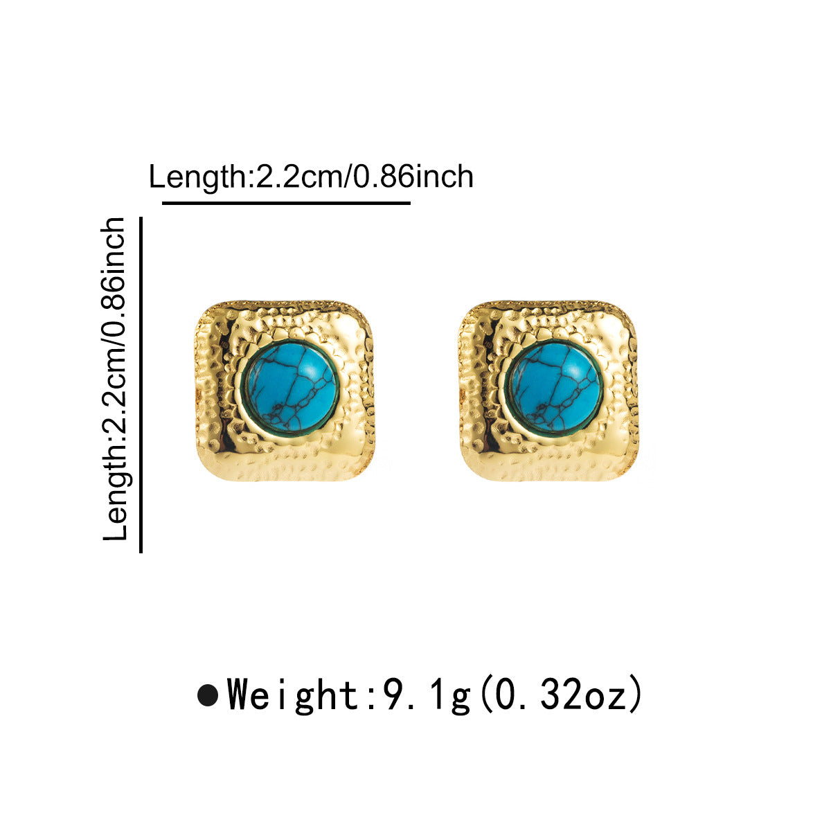 Pendientes de tuerca geométricos minimalistas vintage de acero de titanio con incrustaciones de turquesa y acabado chapado