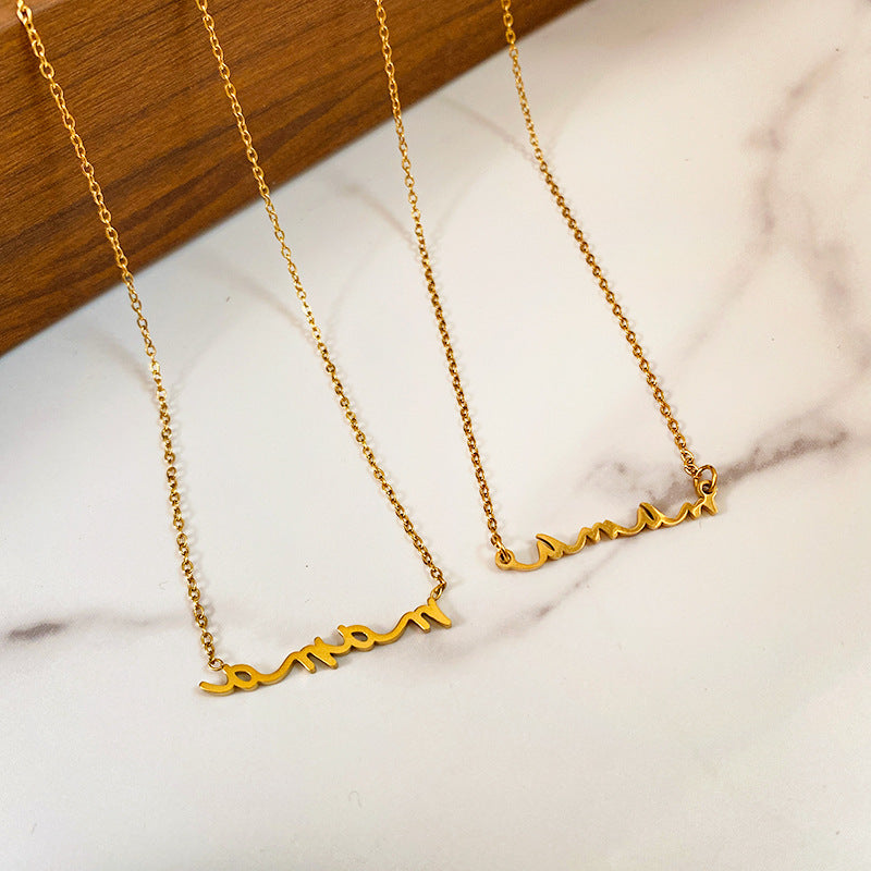 Minimalist Titanium Steel Letter Pendant Necklace Plated Cable Chain Unisex Jewelry