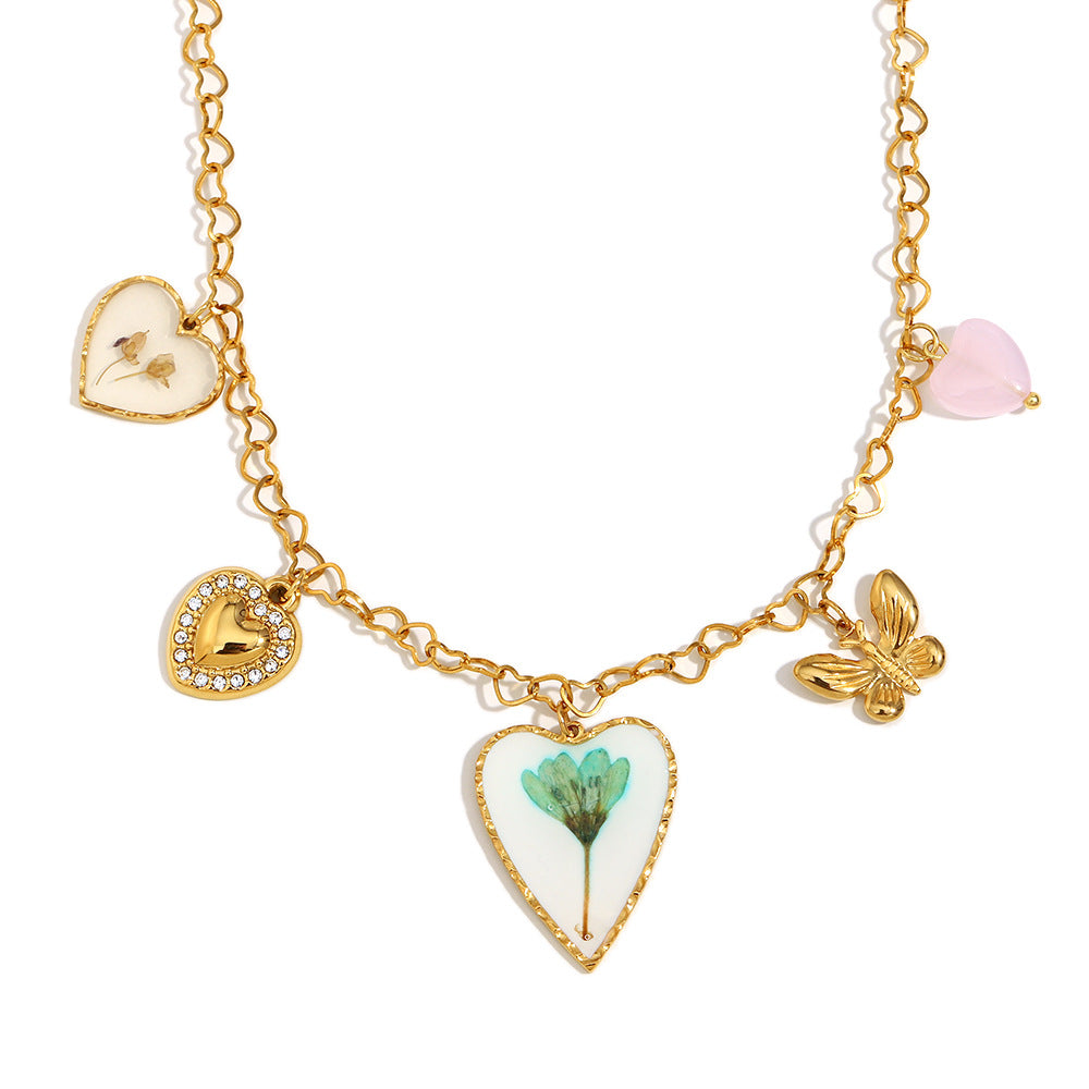 Fashionable Heart-Shaped Stainless Steel Pendant Necklace with 18K Gold Plating for Women