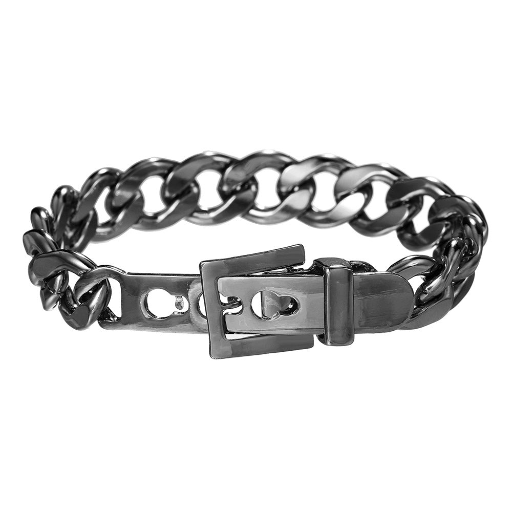 Minimalist Hip-hop Geometric Round Metal Handmade Cuban Link Chain Bracelet for Unisex