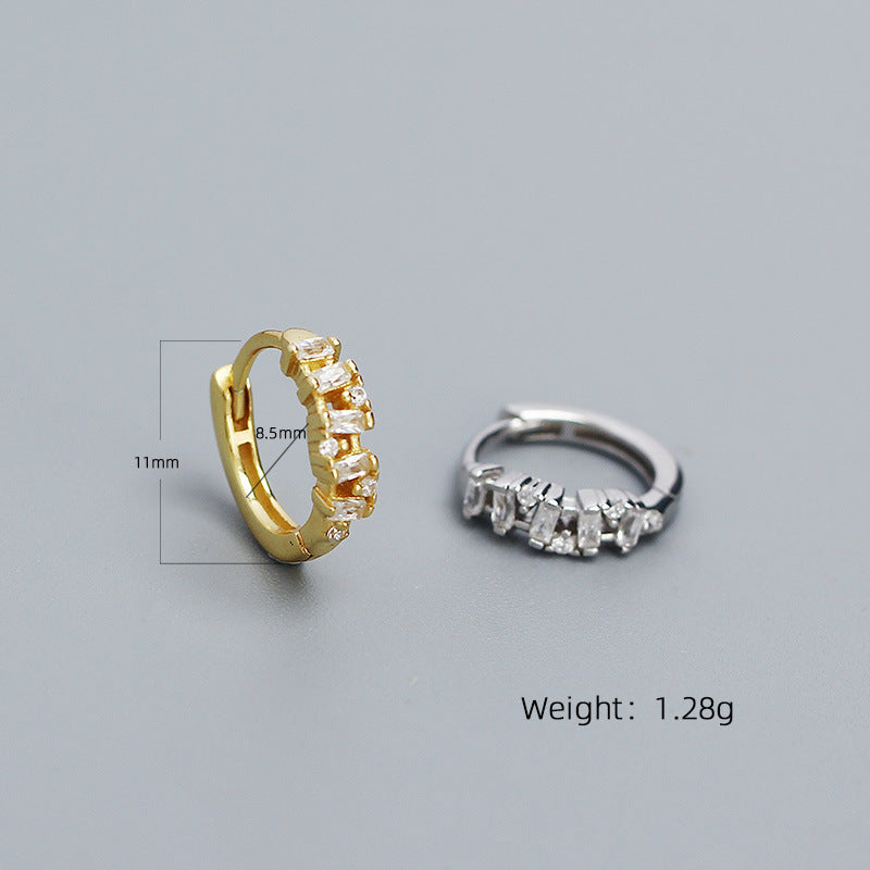 Minimalist Elegant 925 Sterling Silver Geometric Square Plated Diamond Hoop Earrings for Women