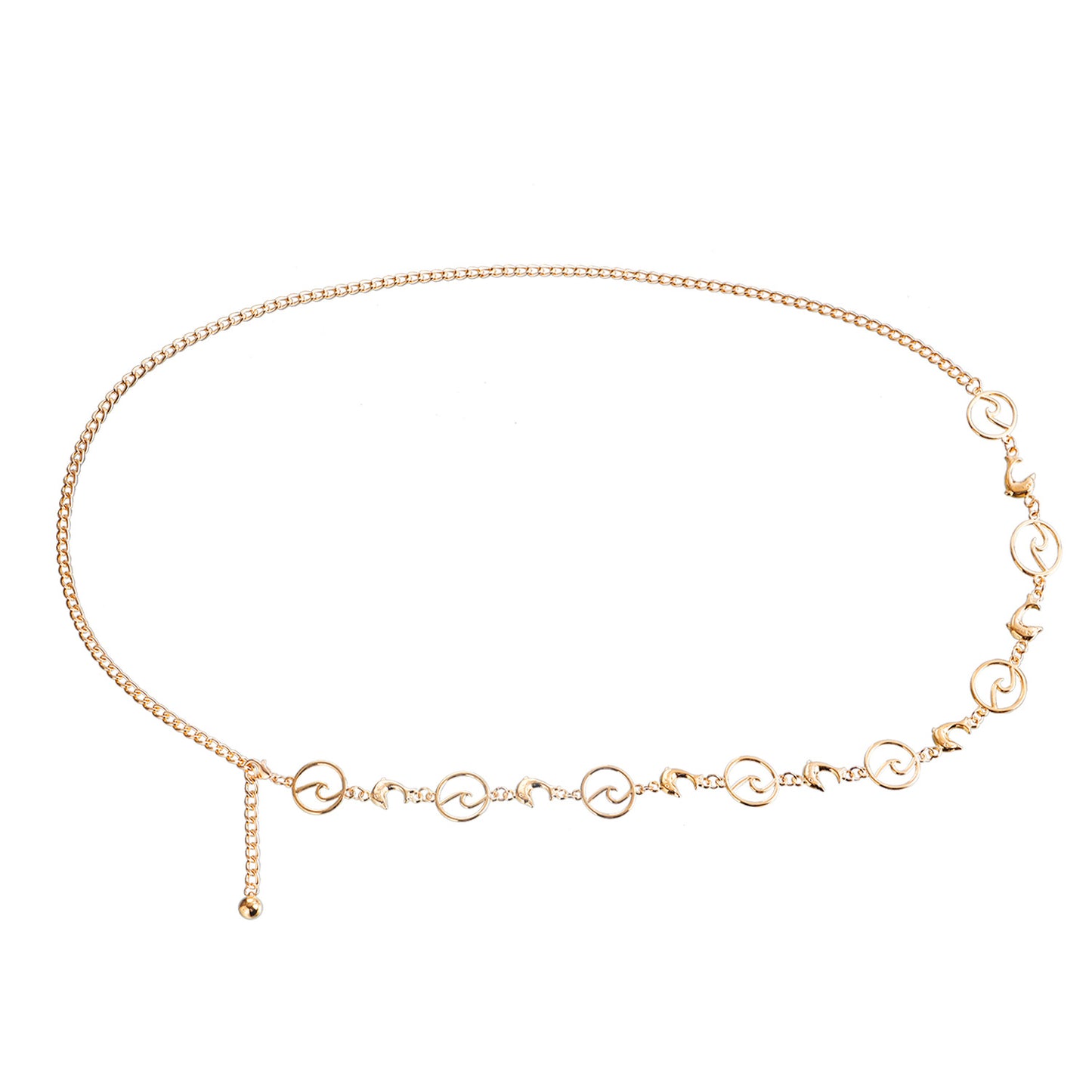 Punk Style Dolphin Circle Metal Waist Chain for Women Adjustable Body Chain Summer Casual Belt