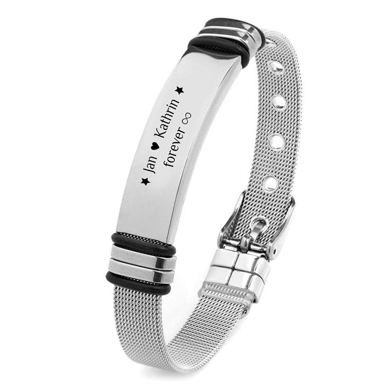 Bracciale da Uomo Elegante in Acciaio Titanio Geometrie, con Maglia a Rete, Finitura Galvanizzata, Compatibile con Incisione Laser