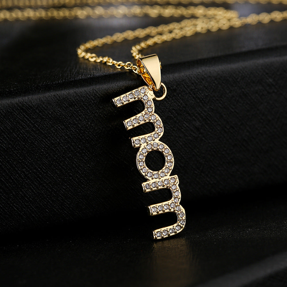 Geometric MOM Pendant Necklace for Women in Copper with 18K Gold Plating and Zircon Inlay