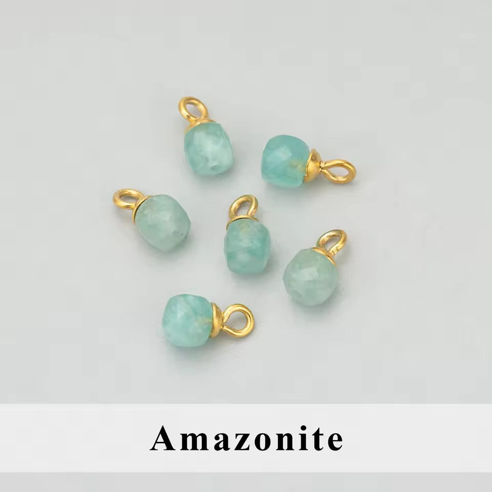 Vintage 18K Gold Plated Stainless Steel Geometric Pendant with Cubic Zirconia and Natural Stone Charm Bar for Women