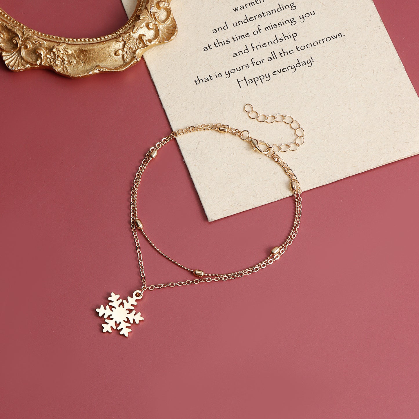Minimalist Snowflake-Shaped Alloy Anklet for Women with Geometric Design Double-Layer Winter Holiday Jewelry