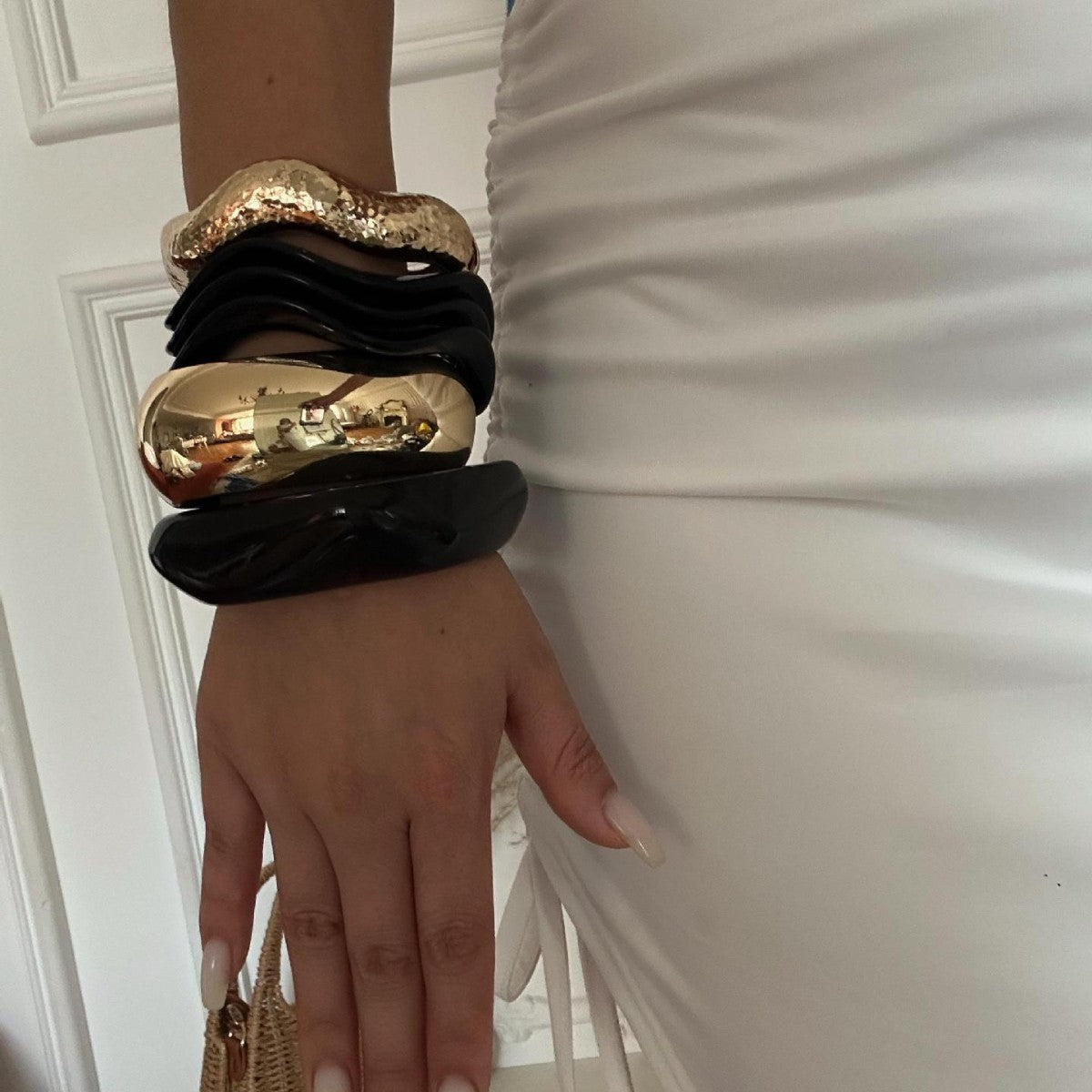 Vintage Geometric Alloy Plated Wide Cuff Bracelet for Women
