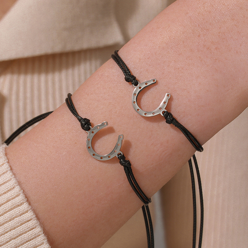 Handmade Braided Horseshoe Stainless Steel Adjustable Bracelet Unisex