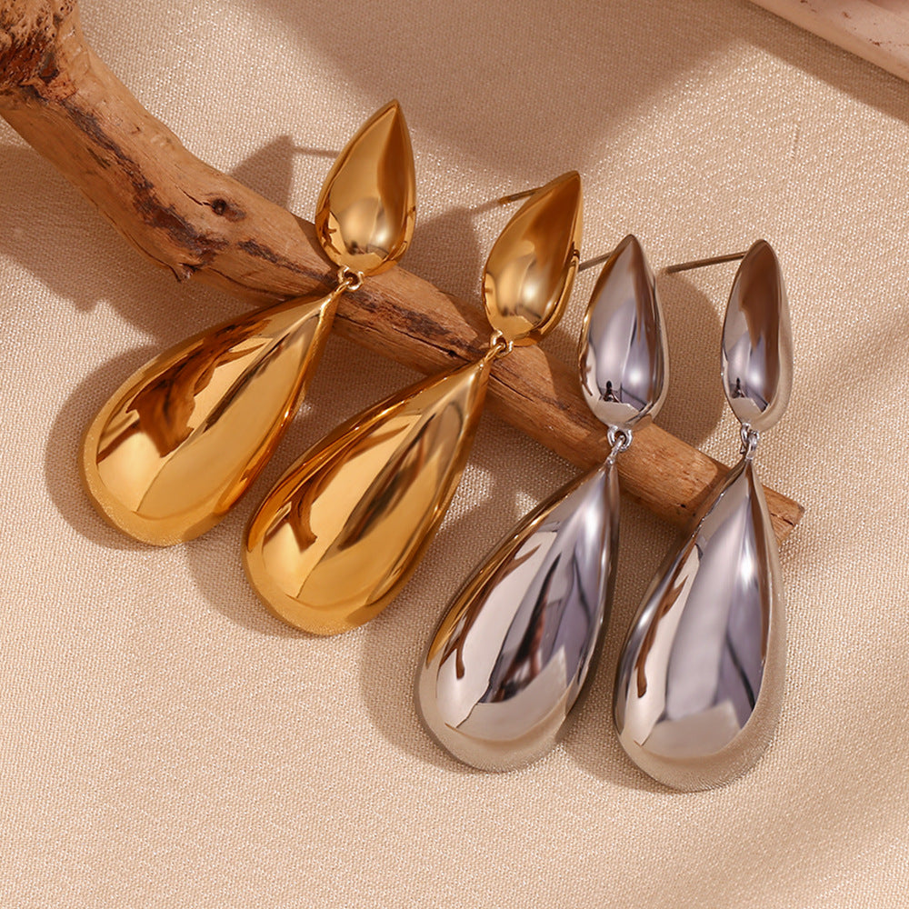 Fashionable French Vintage Geometric Stainless Steel 18K Gold Plated Asymmetrical Teardrop Dangle Earrings for Women