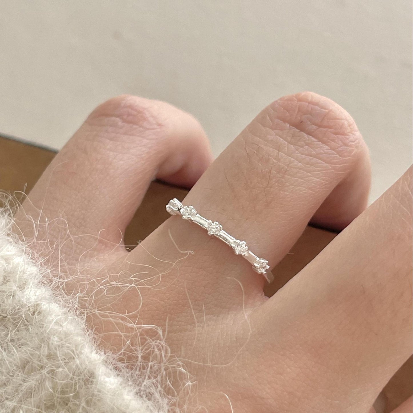 Minimalist Heart-Shaped 925 Sterling Silver Zirconia Ring with Beveled Square Facets for Women