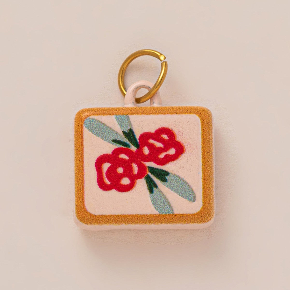 Vintage Round Floral Polka Dot Titanium Steel Pendant with 18K Gold Plating Charm Bar