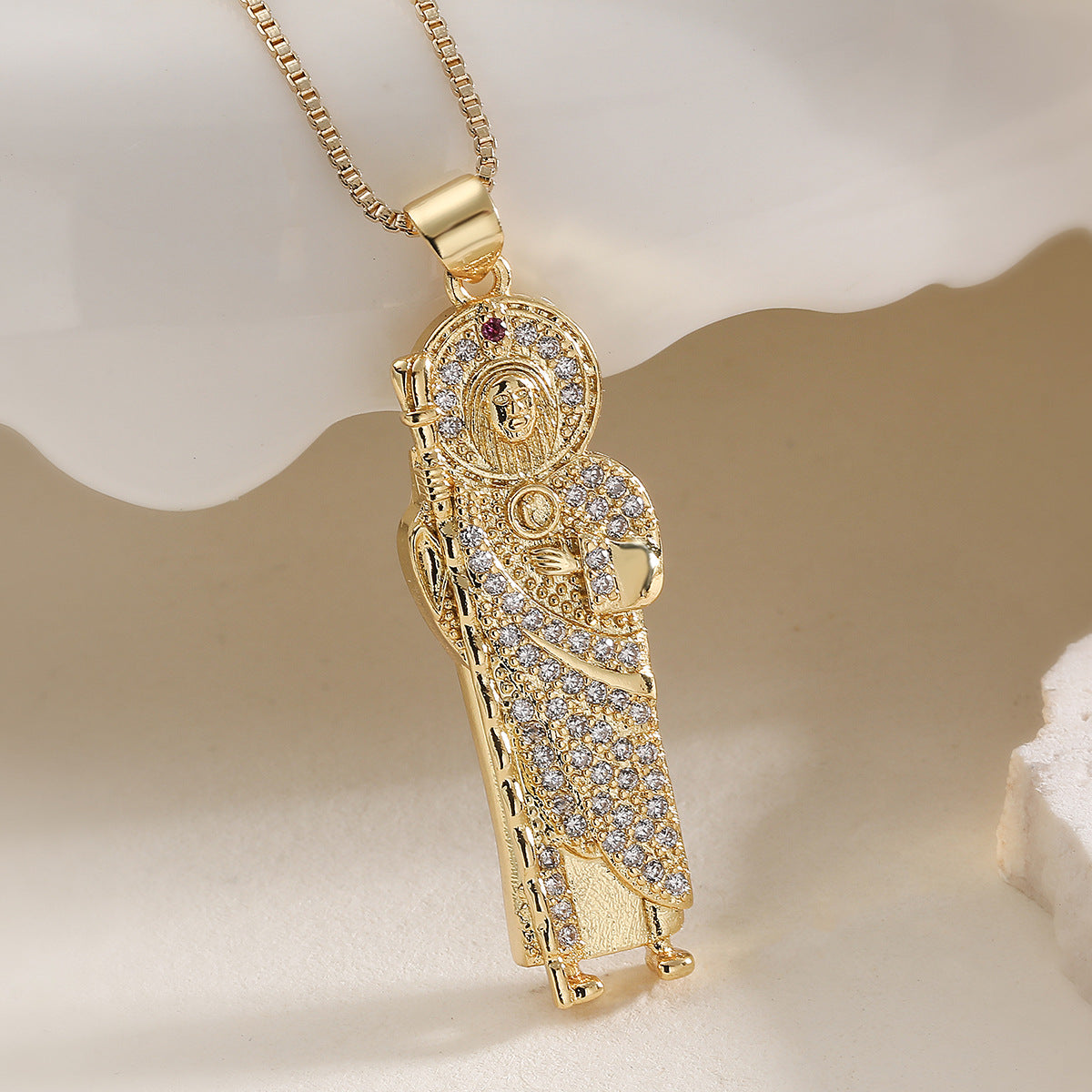 Minimalist 18K Gold Plated Brass Geometric Pendant with Cubic Zirconia for Women