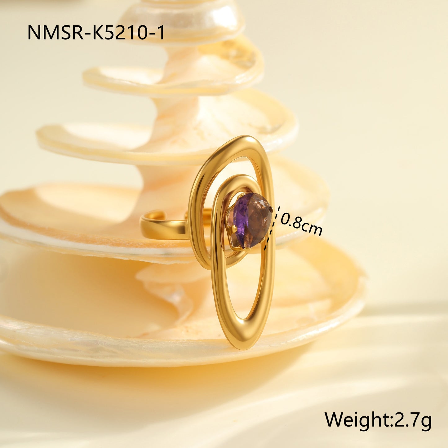 Anello da donna minimalista irregolare geometrico in acciaio inossidabile placcato oro con accento di zirconi