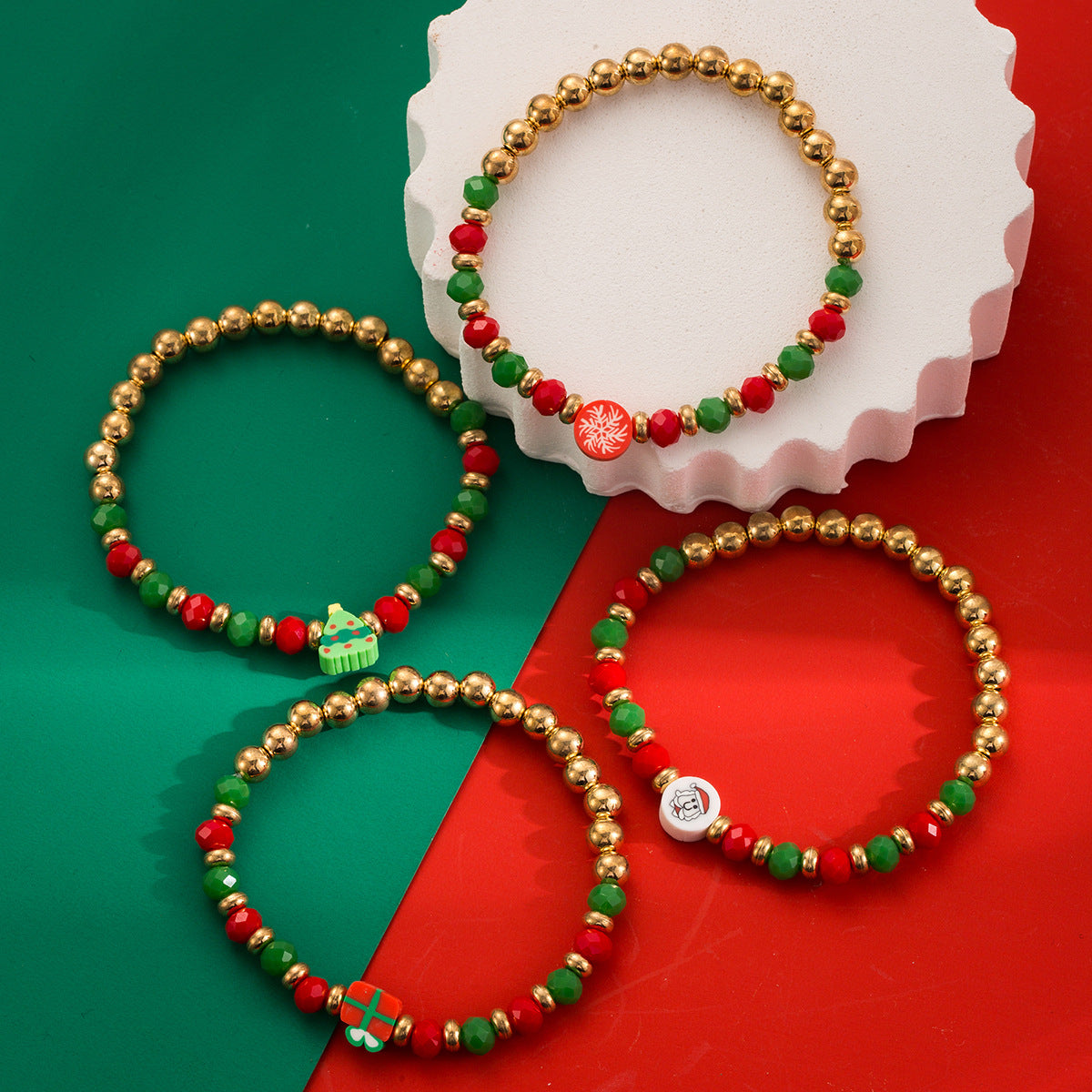 Set bracciale con fiocco di neve geometrico minimalista con perline di cristallo e inserti in plastica, ideale come regalo di Natale