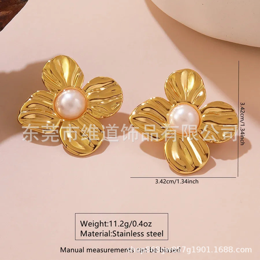 Beach Style Stainless Steel Geometric Starfish Shell Stud Earrings for Women
