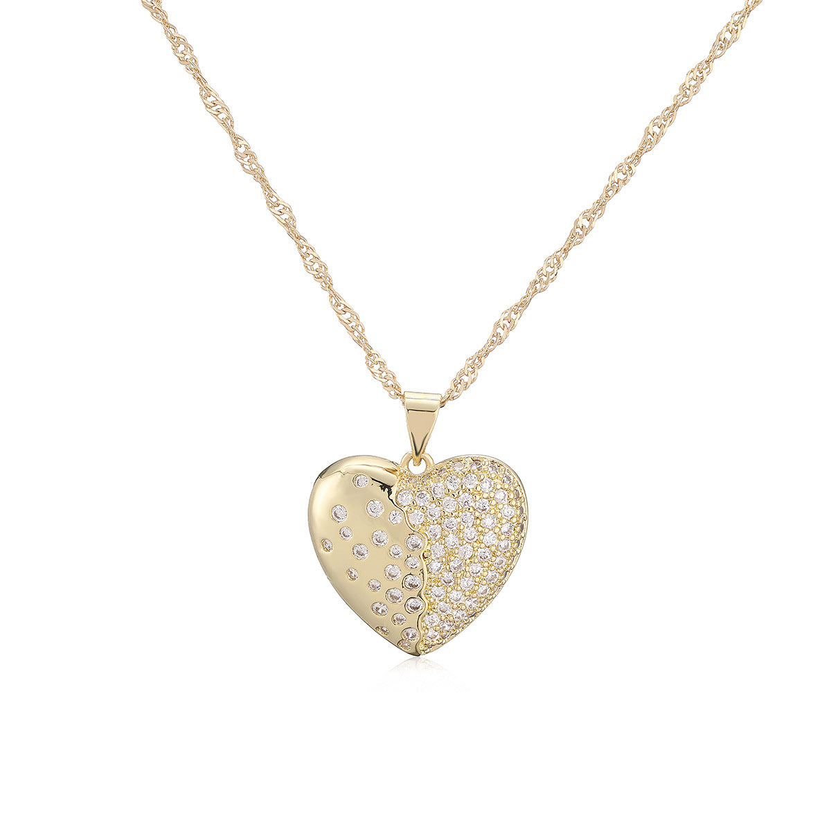 Minimalist Elegant Heart Geometric Brass Necklace with Cubic Zirconia for Women