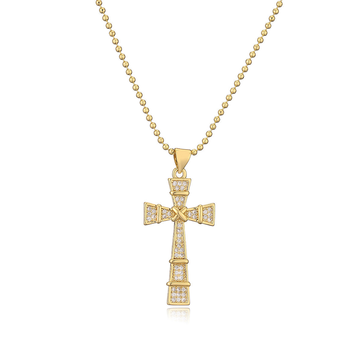 Collana minimalista con pendente a croce da donna con base in rame e placcatura in oro 18 carati, intarsio in zircone, catena per clavicola