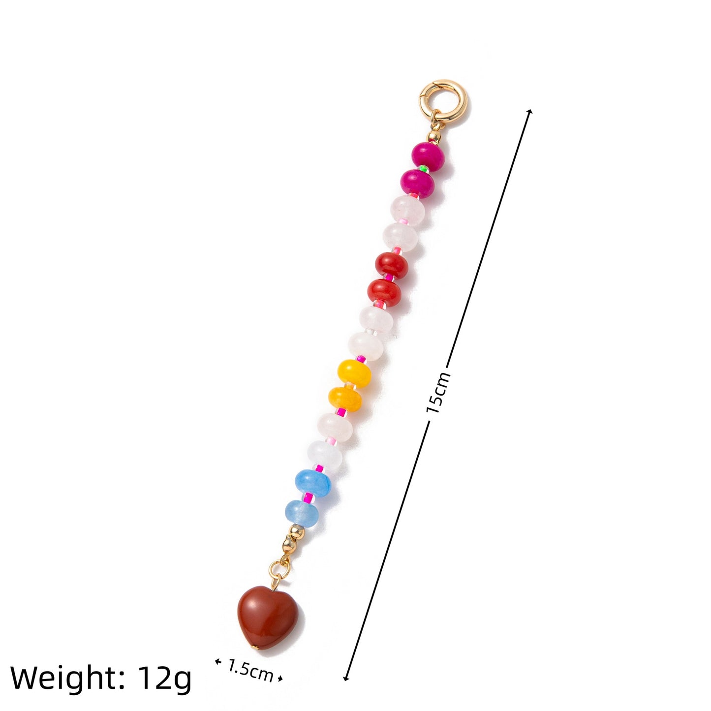Sweet Heart Geometric Titanium Steel Plated Bag Charm Bar with Colorful Beads and Keychain