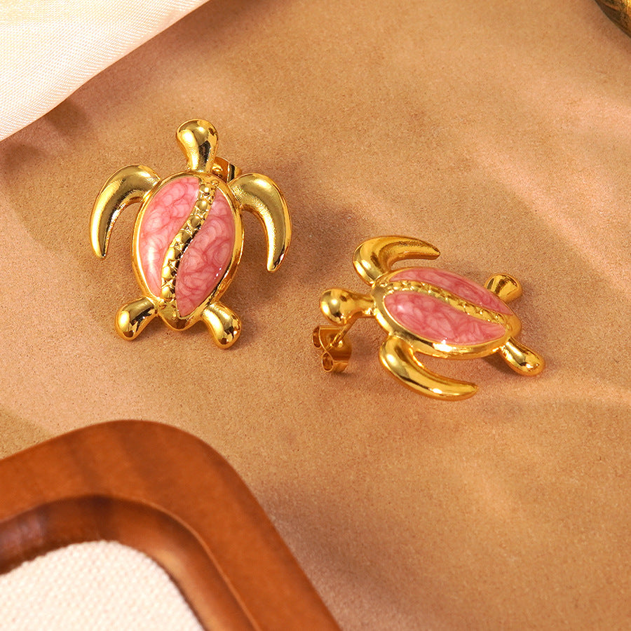 Sweet Drip Oil Animal Stainless Steel Turtle Earrings for Women