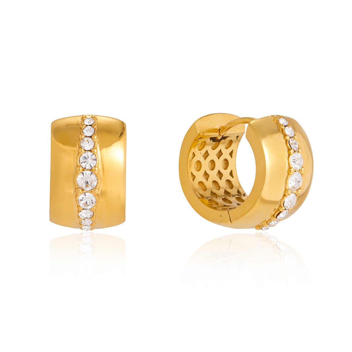 Orecchini a cerchio da donna minimalisti e rotondi, geometrici, in acciaio inossidabile placcato con strass